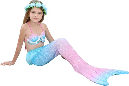 Vista 6 de Traje de baño con cola de sirena para niñas, traje de baño de princesa, traje de baño para nadar