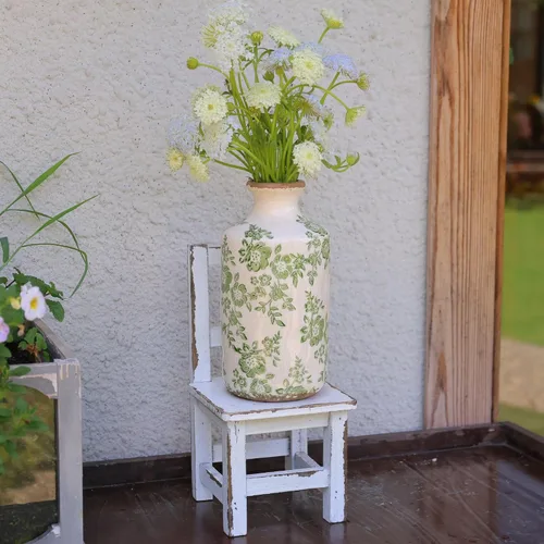 Vista 5 de Jarrón de cerámica de 8" con esmaltado agrietado retro Ronasip, jarrones verdes rústicos, jarrones decorativos, decoración rústica de granja, jarrón