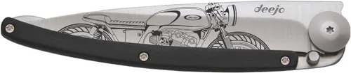 Vista 7 de deejo - Cuchillo de bolsillo plegable 37G con clip para cinturón - Diseño Café Racer, hoja de acero inoxidable de 3.7 pulgadas, mango de madera