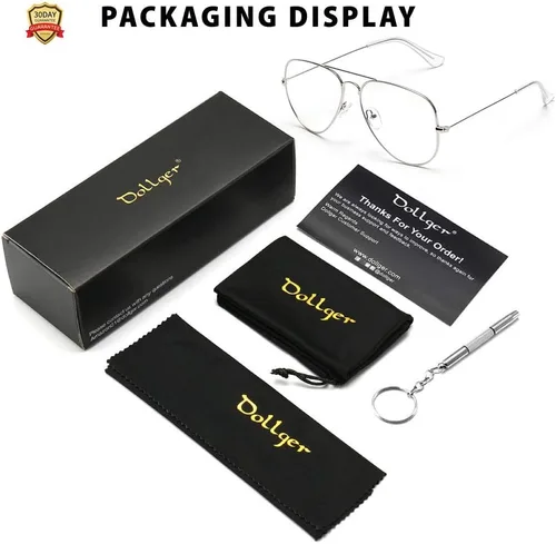 Vista 7 de Dollger Gafas de lente transparente Aviator sin receta para mujeres y hombres (3025 plateado)