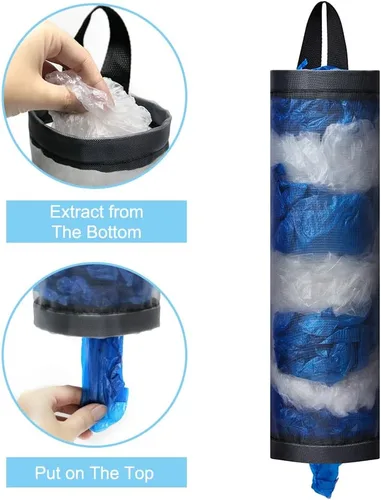 Vista 7 de Soporte para bolsas de plástico, 4 piezas de poliéster para bolsas de comestibles, dispensador de plástico, plegable, transpirable, lavable