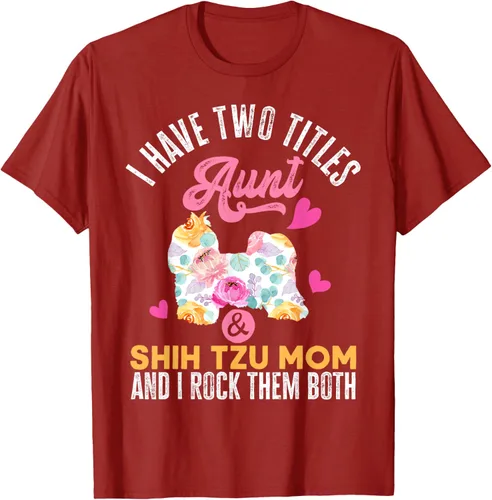 Vista 22 de I Have Two Titles Aunt and Shih Tzu Mom Camiseta divertida para perro, Negro