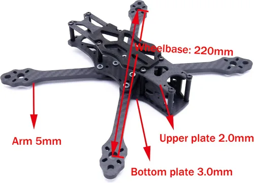Vista 2 de 8.661 in FPV Racing Drone Frame 5 pulgadas Fibra de Carbono Quadcopter Frame Kit Soporte DJI Air Unit