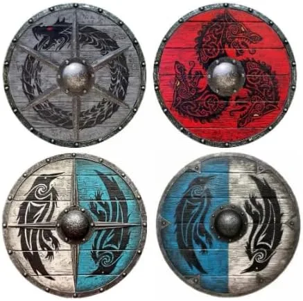 Vista 5 de Escudo vikingo medieval de la era vikinga, tamaño adulto, 12 pulgadas, escudo hecho a mano para soldado, cosplay, armadura redonda, escudo de batalla