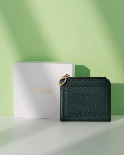 Vista 6 de Vulkitty Billetera de cuero para mujer, con bloqueo RFID, plegable, pequeña, compacta, con cremallera, bolsillo con cremallera, estuche