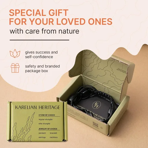 Vista 2 de Karelian Heritage Pulsera de macramé y arachne de shungita genuina de shungita Joyería de piedra Shungite para hombres y mujeres Joyería