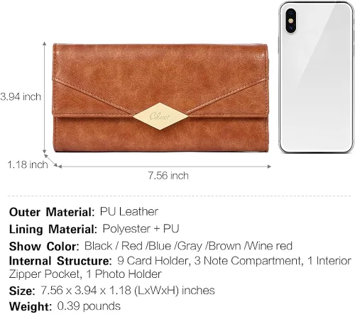 Vista 3 de Cartera de cuero suave para mujer con tres pliegues y organizador de tarjetas