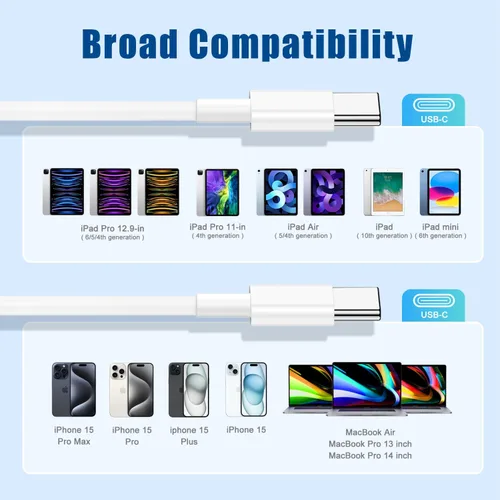 Vista 7 de Cable de carga rápida USB C a C, paquete de 3 [3 pies + 6 pies + 10 pies] cable de carga tipo C a C largo para Apple iPhone 17 Pro Max/17 Pro/16
