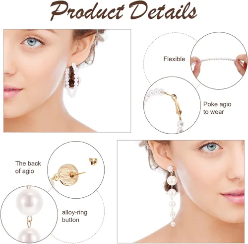 Vista 3 de Conjunto de joyas de perlas para mujer, collar de gargantilla de perlas de imitación de múltiples capas, pulsera elástica de perlas, aretes largos