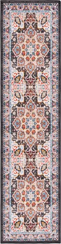 Vista 3 de SAFAVIEH Riviera Collection - Alfombra lavable de 2 pies 2 pulgadas x 9 pies, beige y carbón, antideslizante y fácil de limpiar, ideal para sala