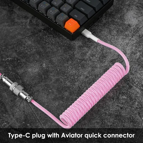 Vista 5 de Geekria Coiled USB-C Gaming Keyboard Cable with Aviator Connector Cord, 5-Pin Braided Double-Sleeved Mechanical Keyboard Cable Compatible with