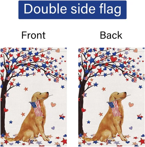 Vista 6 de Louise Maelys Bandera de jardín del 4 de julio de 12 x 18 pulgadas, de doble cara, pequeña arpillera de bienvenida, patriótica, Golden Retriever