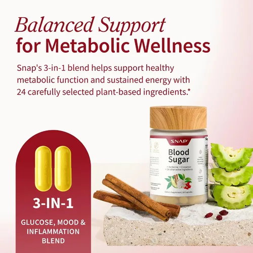 Vista 2 de Snap Supplements Mezcla de azúcar en sangre con berberina, CoQ10, canela, ácido alfa lipoico y Gymnema para apoyar el azúcar en sangre ya saludable