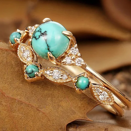 Vista 8 de Anillos gruesos dorados y turquesas apilables para mujeres, anillos para nudillos para el pulgar para mujer, diamantes de imitación vintage, joyería