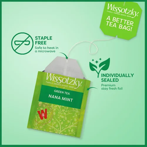 Vista 6 de Wissotzky Té verde menta Nana, 20 bolsas de té Rico en antioxidantes Bolsas de té de menta marroquí Té Nana revitalizante