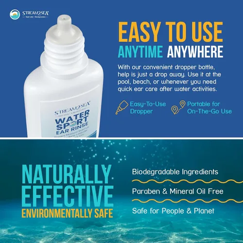 Vista 4 de Stream2Sea Water Sport - Enjuague de oídos para nadadores, buceadores y surfistas, 1 onza líquida, gotas naturales biodegradables para los oídos