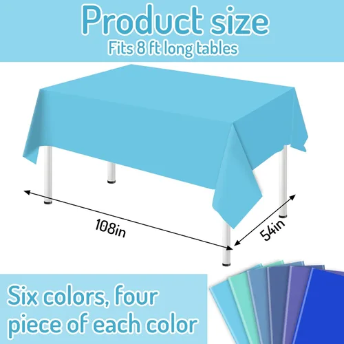 Vista 2 de Whaline 24 piezas de mantel azul de invierno de plástico, 6 gradientes de azul, mantel rectangular impermeable para decoración de boda de verano
