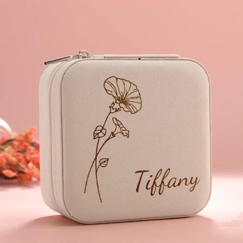 Vista 6 de Novgarden Joyero personalizado con nombre, piel sintética, organizador de viaje, caja de almacenamiento de anillos, aretes, collar, regalo