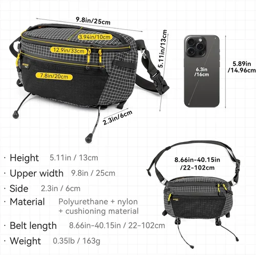 Vista 4 de HIKEMAN - Riñonera para mochila y bolsillo ligero para teléfono Negro