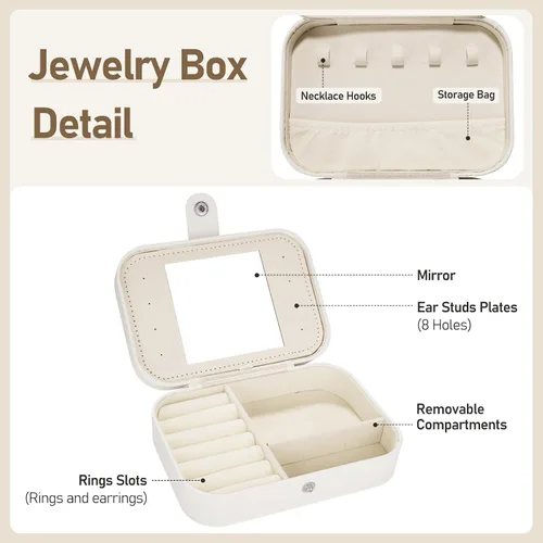 Vista 2 de Joyero de viaje para niñas, joyero, portátil, organizador de joyas, regalo para mujeres, mamá, hija, amigas, damas de honor, adolescentes, niñas