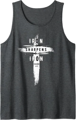 Vista 3 de Iron Sharpens Iron Proverbs 27:17 Christian Mens Tank Top, Negro