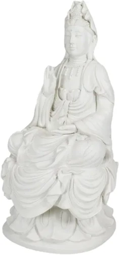 Vista 4 de Ebros Budismo Iluminación oriental Diosa del agua y la luna Kuan Yin meditando en el trono de loto, estatua de Buda decorativa religiosa de altar