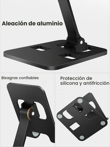 Vista 3 de Soporte de teléfono para escritorio, soporte plegable doble para teléfono celular, soporte portátil totalmente ajustable para iPhone 17, 16, 15, 14