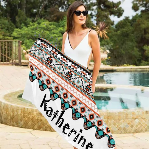 Vista 2 de YESCUSTOM Toallas de baño bohemias personalizadas con nombre, toalla de baño con texto personalizado para adultos, mujeres y niños, toalla