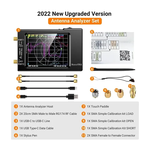 Vista 6 de Vector Network Analyzer, VNA-H Vector Network Antenna Analyzer SWR Meter 10KHz-1.5GHz MF HF VHF UHF with SD Card Slot Spectrum Analyzer Measuring S