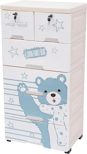 Vista 6 de LOYALHEARTDY Cómoda de plástico con 6 cajones, organizador alto para sala de juegos, muebles, 5 ruedas, 2 cerraduras, capacidad de carga de 66