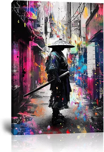 Vista 25 de Arte de pared de samurái japonés para sala de estar y dormitorio, impresiones en lienzo japonesas, póster samurái, arte enmarcado listo para colgar