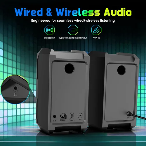 Vista 4 de LITTOAK Altavoces de computadora para música y juegos, altavoces alimentados por adaptador de CC para PC de escritorio o portátil, altavoz