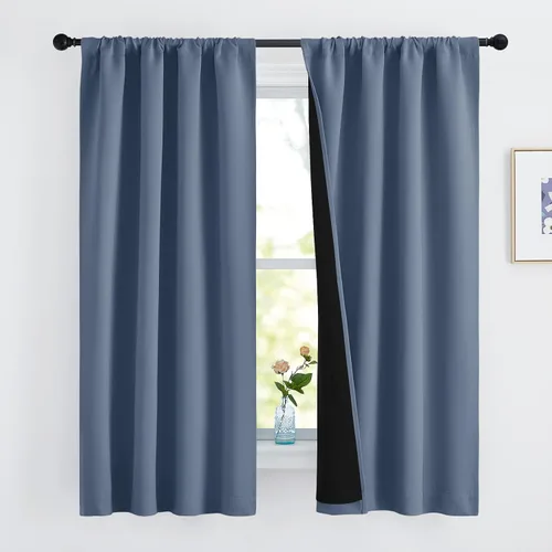 Vista 87 de NICETOWN Biscotti Beige 100% Cortinas opacas de 45" de largo para cocina, bolsillo con varilla para sótano completamente opaco, cortinas térmicas