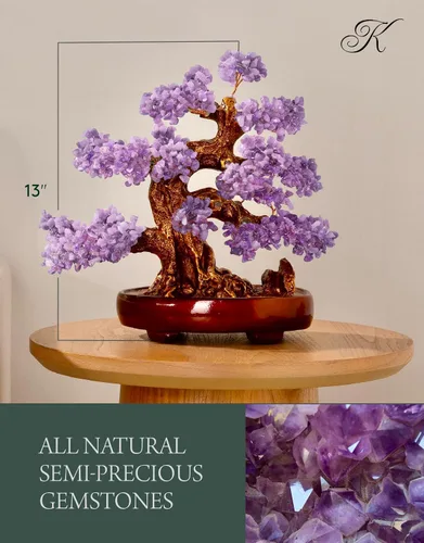 Vista 3 de KALIFANO Amatista natural (1,251 piedras preciosas) Árbol de cristal de chakra con propiedades curativas – Bonsái Feng Shui árbol de dinero