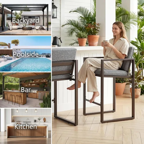 Vista 6 de Outdoor Bar Stools Set of 2, 27" Metal High Top Patio Chairs, Charcoal Grey
