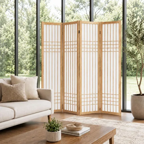 Vista 8 de 6 Panel Room Divider, 66.9" Tall Folding Privacy Screen, Natural 6 Panel Natural