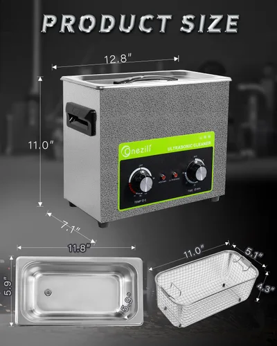 Vista 7 de ONEZILI Limpiador Ultrasónico, limpiador de piezas de 6L con tiempo y temperatura ajustables, máquina ultrasónica de alta potencia de 180W, limpieza