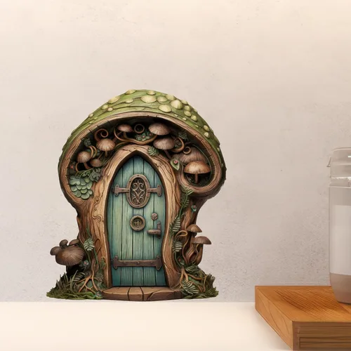 Vista 4 de Puerta de hadas de hongos verdes - Adhesivo de pared para puerta de hadas