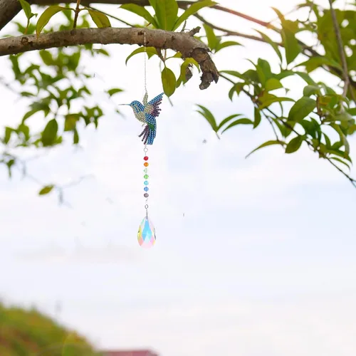 Vista 4 de Kit de atrapasoles de pintura de diamante de colibrí 5D para adultos y niños, diamantes de imitación de colibrí de cristal, arte de diamante
