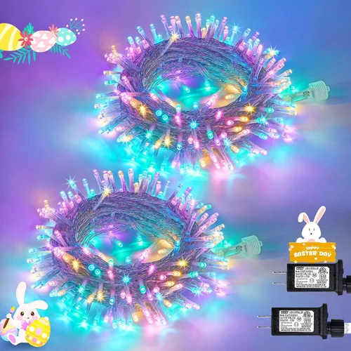 Vista 47 de JMEXSUSS - Tira de 100 luces led para interiores, 8 modos, enchufables, parpadeantes, 33 pies, luces navideñas para exteriores, a prueba de agua