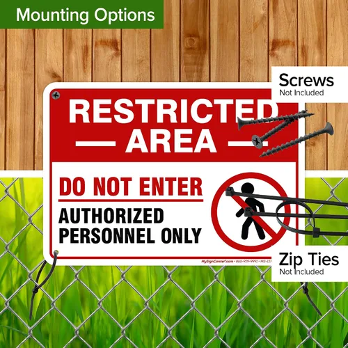 Vista 5 de Señal de área restringida de no entrar solo personal autorizado, (MS-1278) 10 x 7 pulgadas, aluminio 040 libre de óxido, resistente a