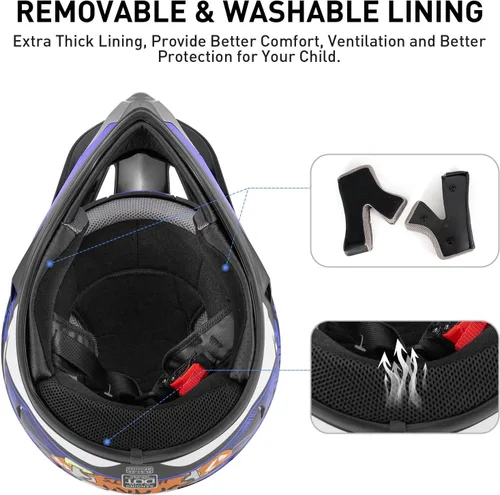 Vista 8 de Casco de motocross juvenil, casco de motocicleta ATV, cascos de motocross para exteriores, aprobado por DOT, cascos todoterreno con guantes, gafas