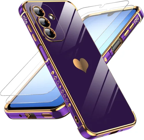 Vista 120 de LeYi Funda para Motorola-G 2025: Love Heart Plating Luxury, Negro