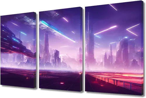 Vista 90 de Lienzo decorativo para pared de sala de estar, lienzo Cyberpunk, decoración de pared de 3 paneles, decoración de pared para el hogar, dormitorio