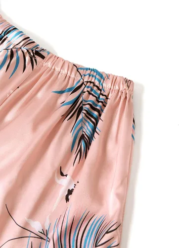 Vista 4 de LYANER Conjunto de pijama para mujer, 4 piezas, de seda satinada, con botones, ropa de descanso