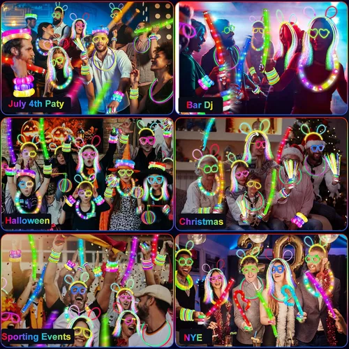 Vista 11 de SHQDD Suministros de fiesta, recuerdos de fiesta que brillan en la oscuridad para adultos y niños, 27 accesorios de carnaval, 56 juguetes con luz