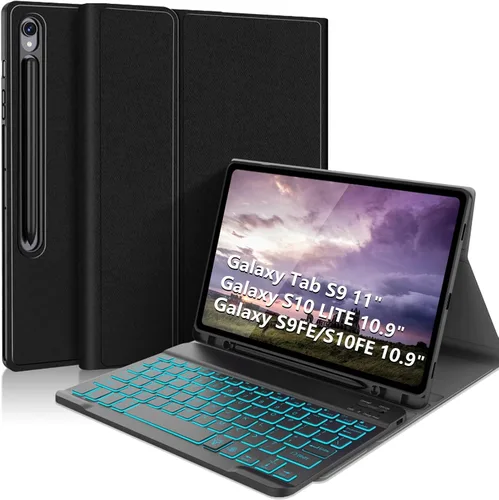 Vista 12 de Funda de teclado retroiluminada para Samsung Galaxy Tab A7 Lite de 8.7 pulgadas 2021, para A7 Lite SM-T220/T225/T227, funda de teclado Bluetooth