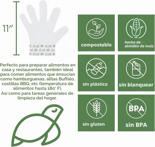 Vista 2 de Earth's Natural Alternative - Guantes desechables 100% compostables, sin látex, talla única, 100 unidades, para servicio de alimentos, preparación