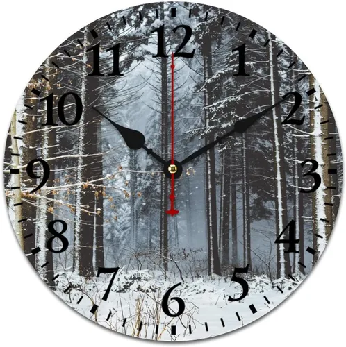 Vista 10 de Generic Reloj de pared de madera, bosque brumoso, redondo, retro, 10 pulgadas, movimiento de cuarzo con pilas Estampado