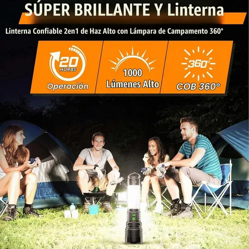 Vista 2 de Linterna LED Recargable de Linterna de 2000 Lúmenes Altos - con Linternas de Camping, Linterna LED Súper Brillante de Largo Alcance para Camping, 5